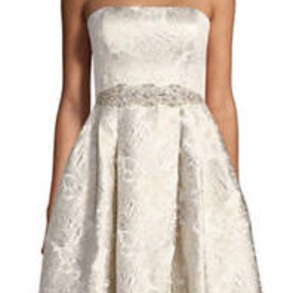 Champagne Silver High-low Brocade Ball Gown